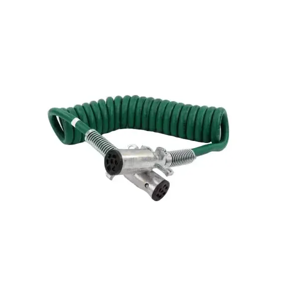 15' 7-Way Abs Green Coiled Cable – Heavy Duty Trailer Electrical Cord 1