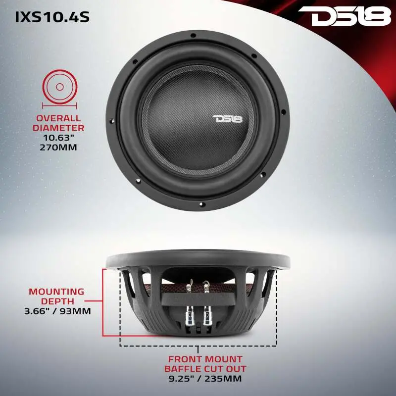 Ds18 10In 600 Watts Rms 4 Ohm Svc Shallow Mount Fiber Glass Subwoofer Ixs Series 1