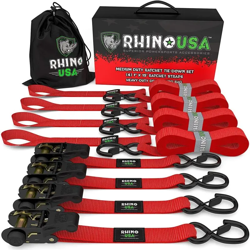 Rhino Usa Medium Duty Ratchet Strap Tie-Down 4-Pack (Red) 1
